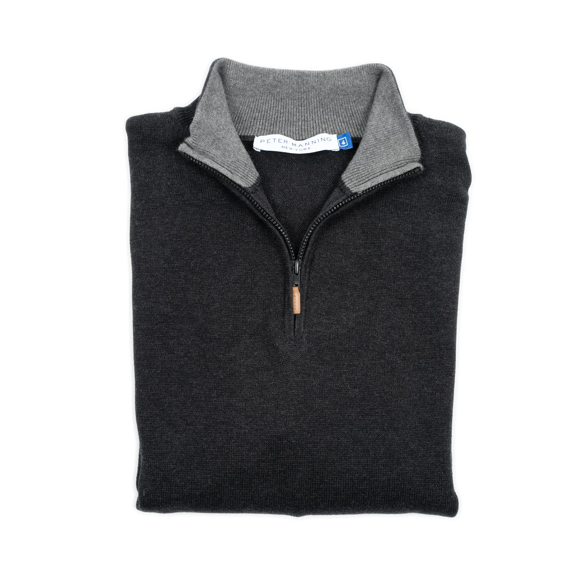 Pima Cotton Quarter Zip Sweaters - Black