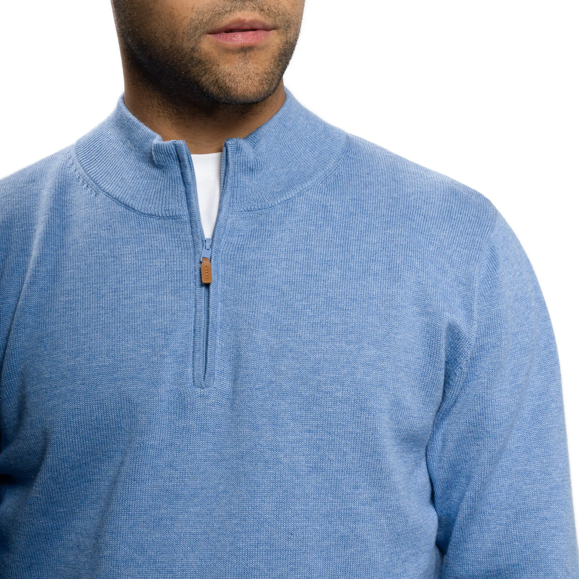 Pima Cotton Quarter Zip Sweaters - Sea Blue