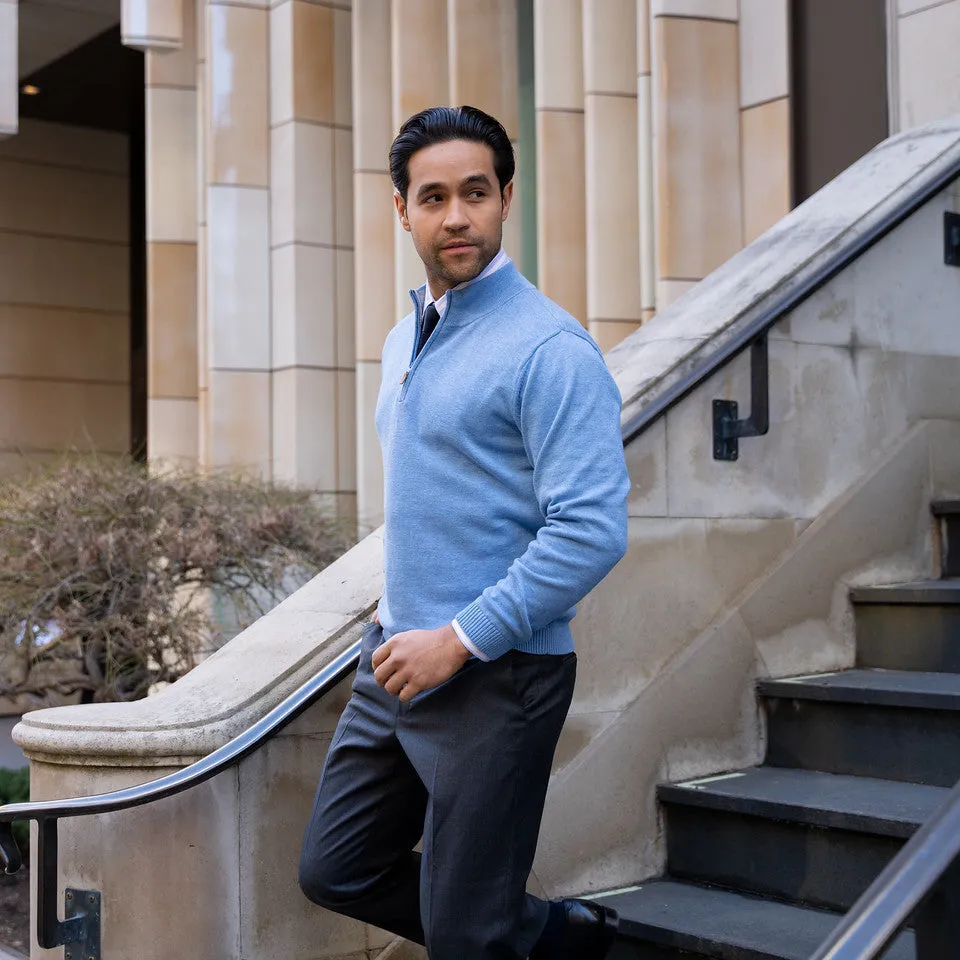 Pima Cotton Quarter Zip Sweaters - Sea Blue
