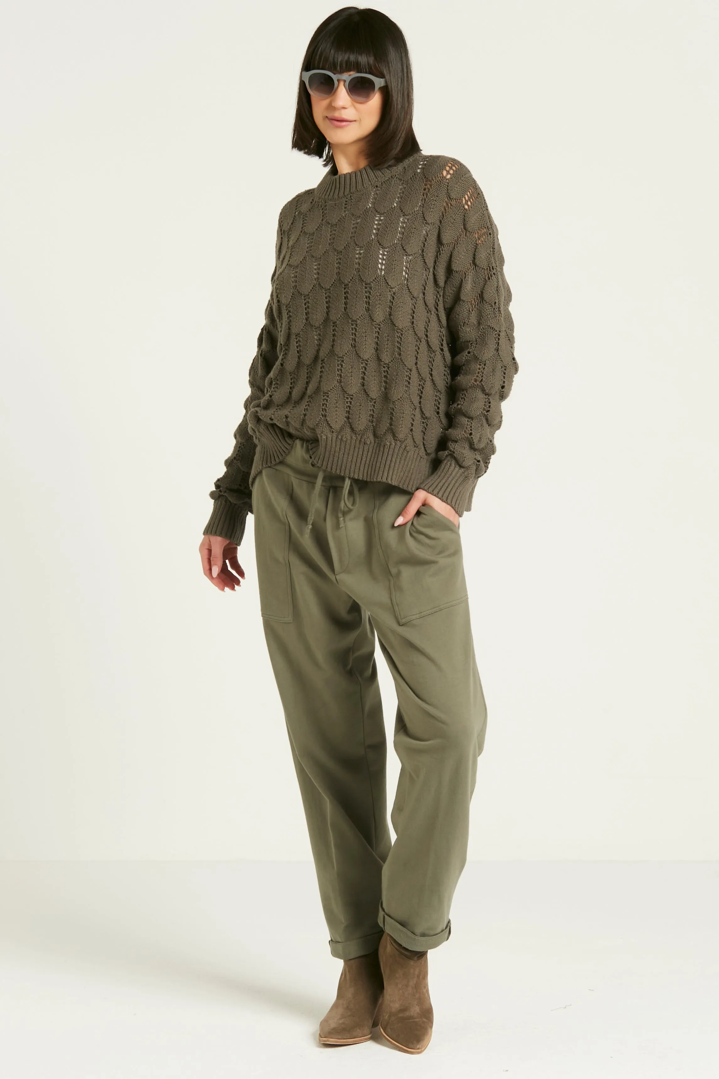 Pima Cotton Scallop Crewneck Sweater