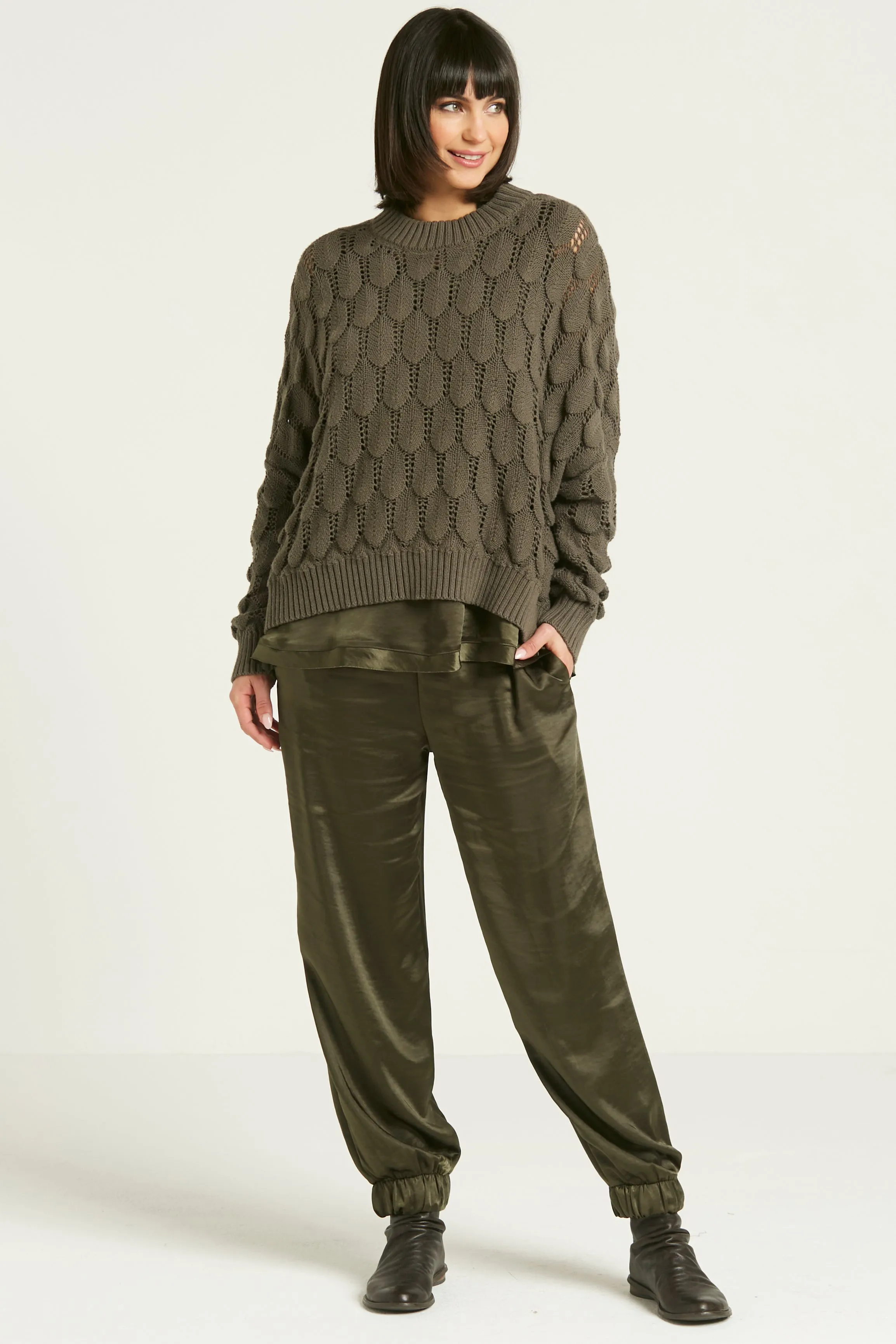 Pima Cotton Scallop Crewneck Sweater