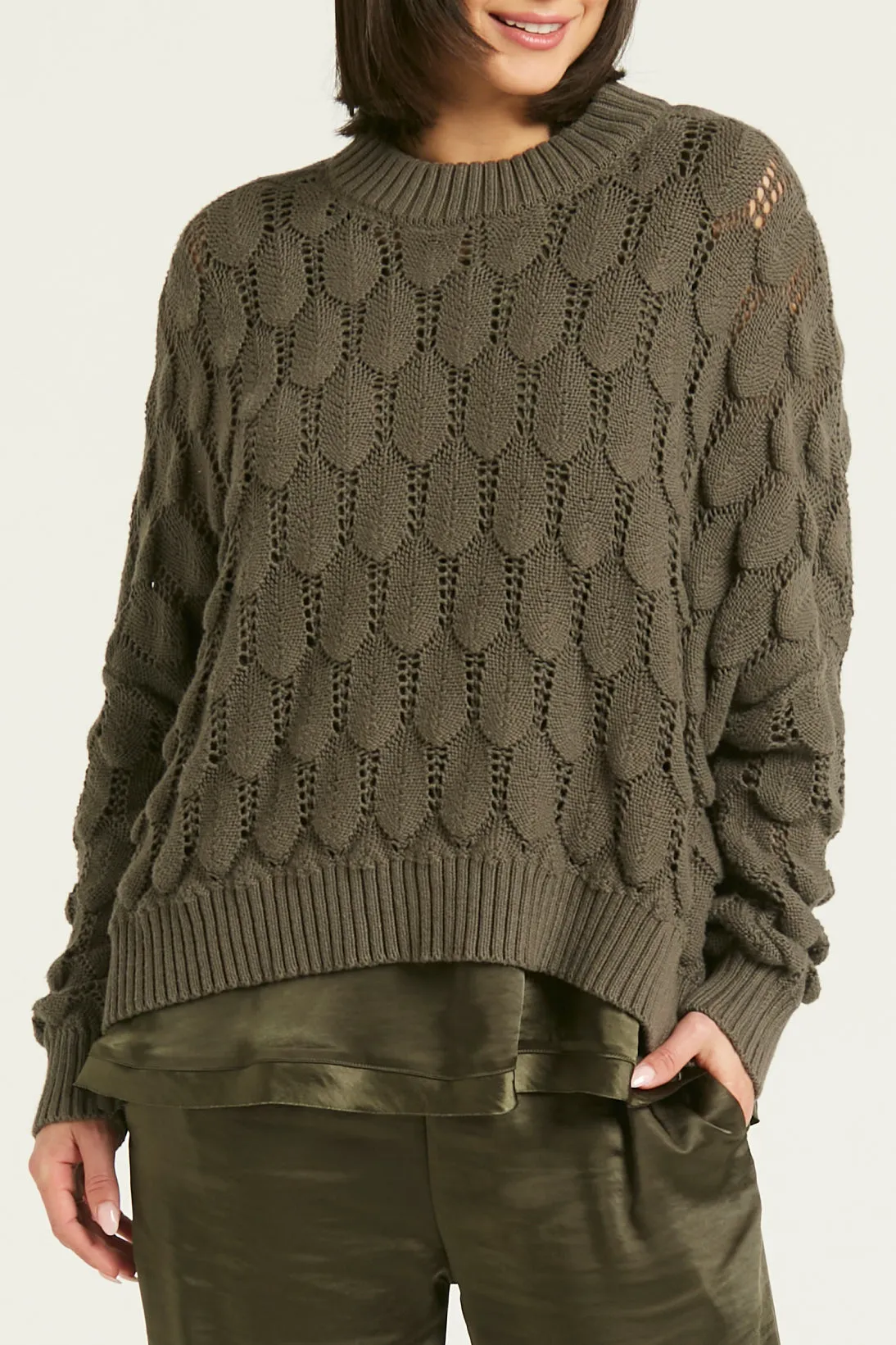 Pima Cotton Scallop Crewneck Sweater