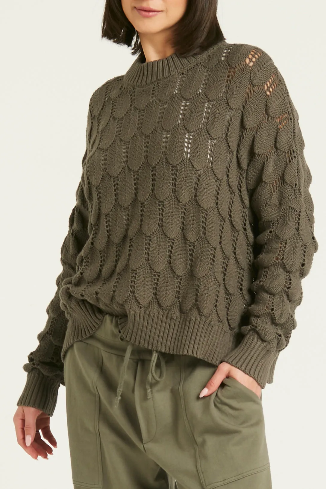 Pima Cotton Scallop Crewneck Sweater