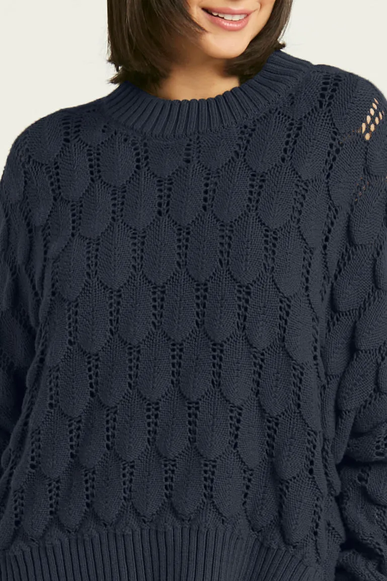Pima Cotton Scallop Crewneck Sweater