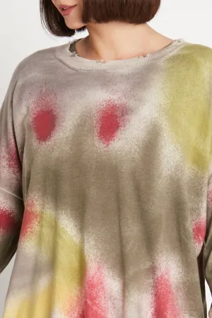 Pima Cotton Spray Can Tattered Crewneck Sweater