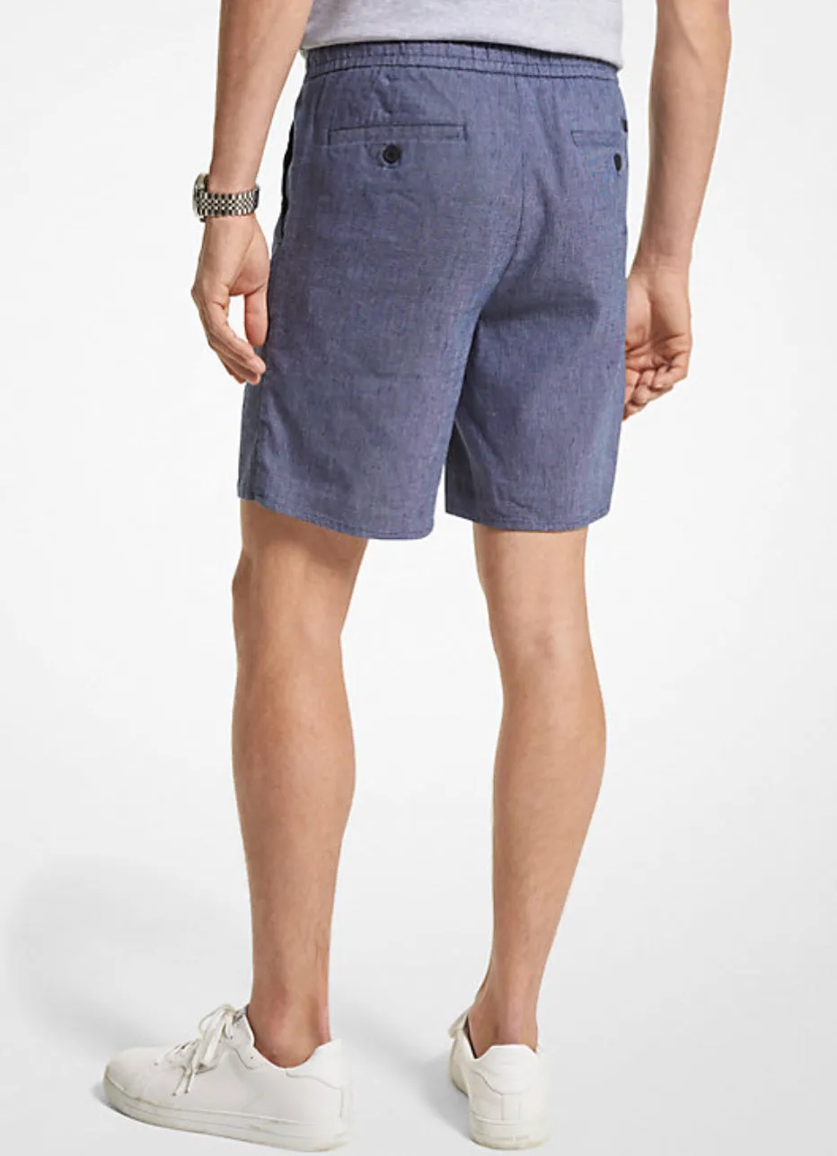 Pintucked Linen And Cotton Blend Shorts Blue