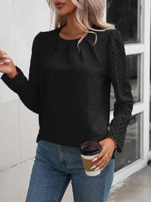 Pleated Chevron Detail Blouse G5-TP6817: Black epretty