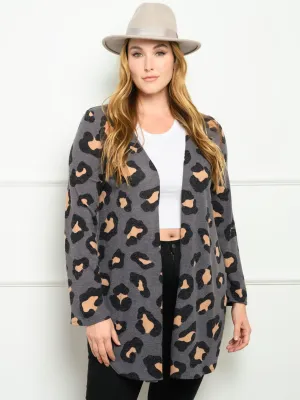 PLUS SIZE ANIMAL PRINT LONG SLEEVE CARDIGAN