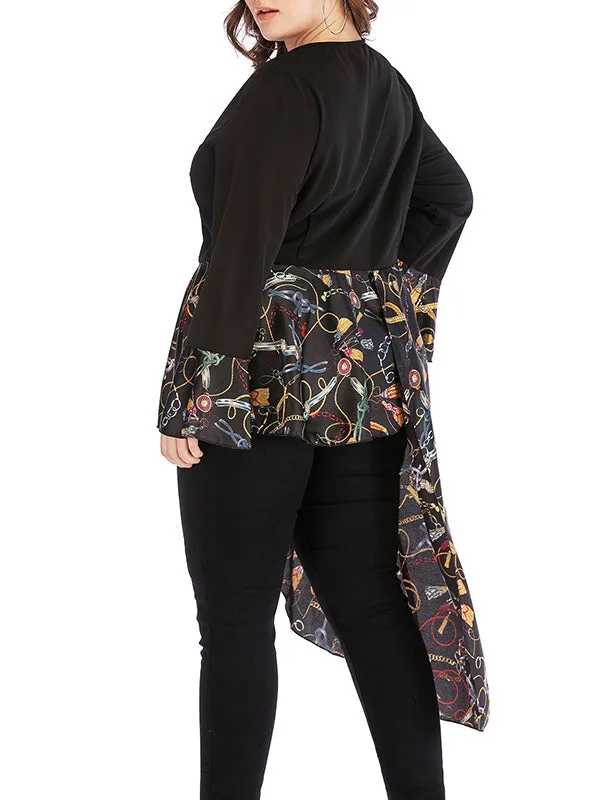Plus Size Irregular Stitching Trumpet Sleeve Round Neck T-shirt Top