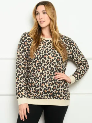 PLUS SIZE LEOPARD PRINT LONG SLEEVE TOP
