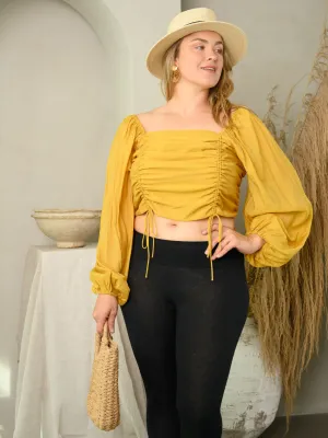 PLUS SIZE LONG PUFF SLEEVE RUCHED TOP