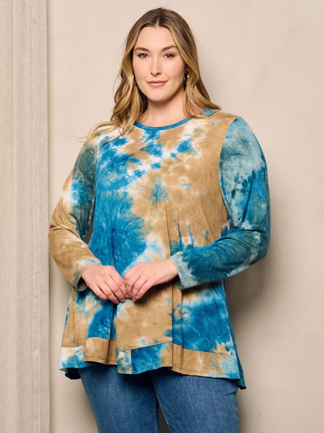 PLUS SIZE LONG SLEEVE TIE DYE TOP