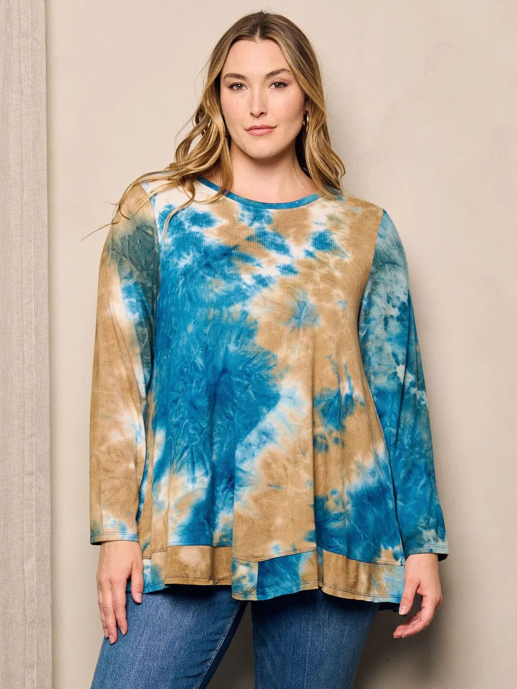 PLUS SIZE LONG SLEEVE TIE DYE TOP