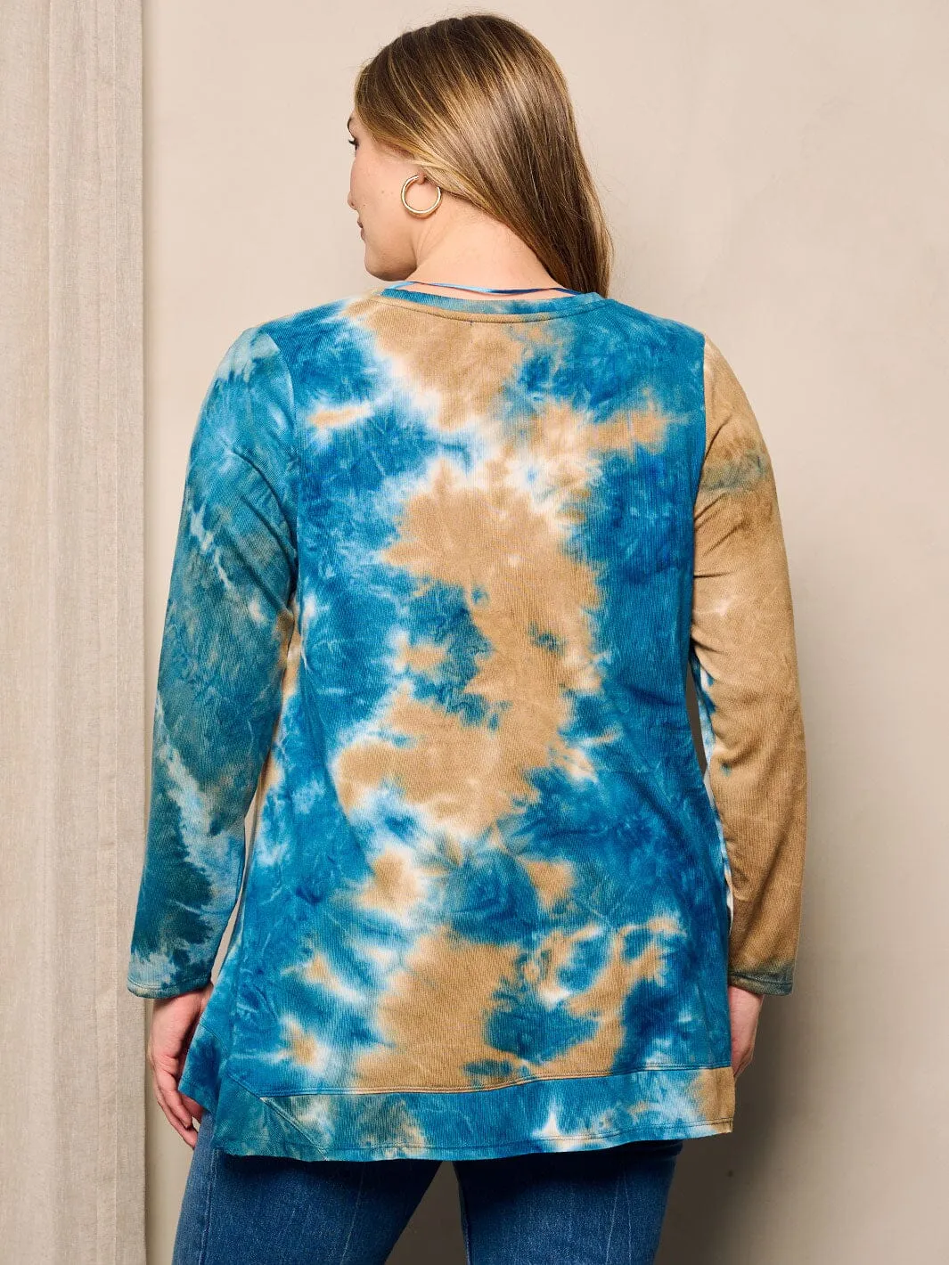 PLUS SIZE LONG SLEEVE TIE DYE TOP