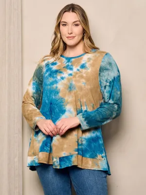PLUS SIZE LONG SLEEVE TIE DYE TOP