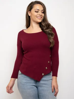 PLUS SIZE LONG SLEEVE WAFFLE KNIT BUTTON DETAILED TOP