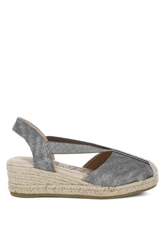 Port Side Metallic Woven Denim Espadrille Wedges