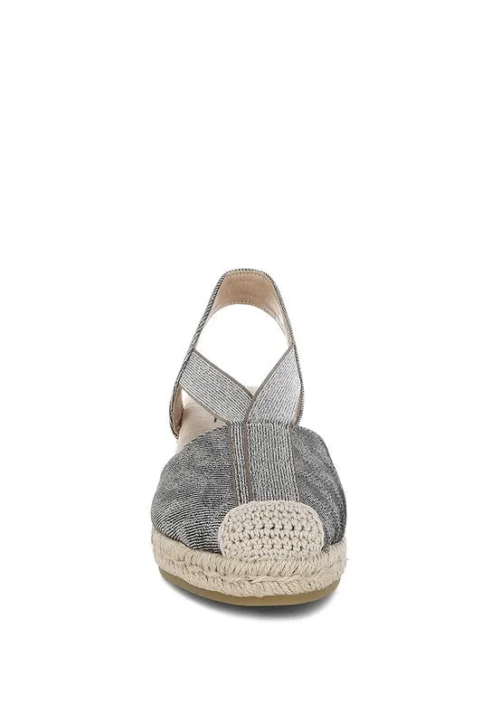 Port Side Metallic Woven Denim Espadrille Wedges