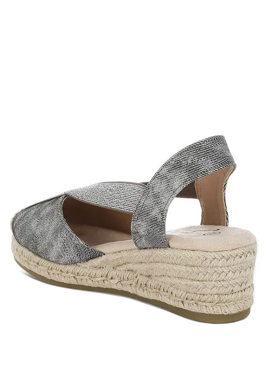 Port Side Metallic Woven Denim Espadrille Wedges