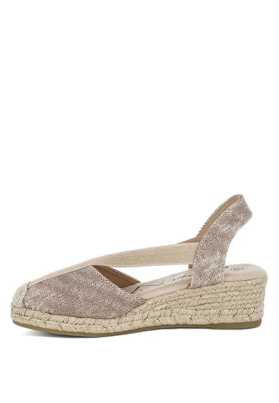 Port Side Metallic Woven Denim Espadrille Wedges
