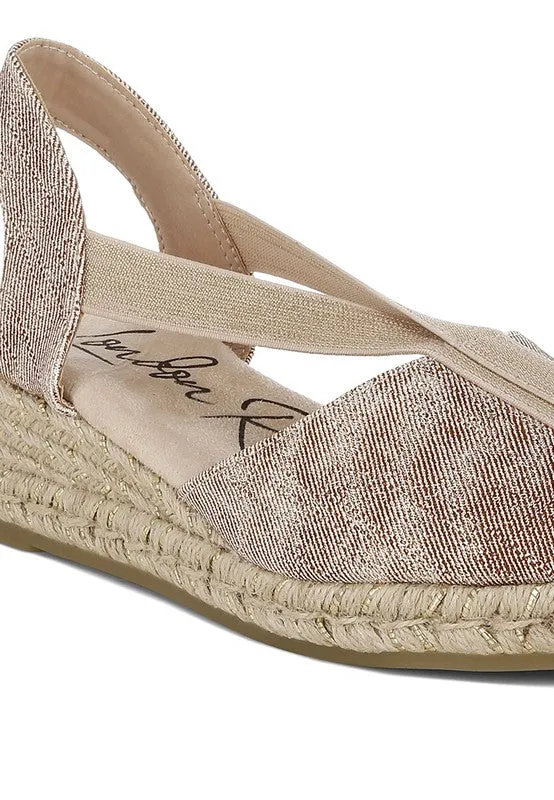 Port Side Metallic Woven Denim Espadrille Wedges