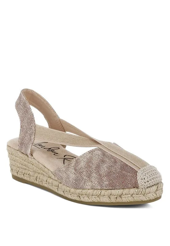 Port Side Metallic Woven Denim Espadrille Wedges