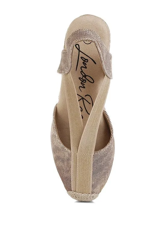 Port Side Metallic Woven Denim Espadrille Wedges