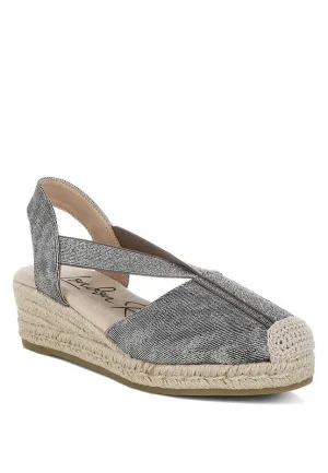 Port Side Metallic Woven Denim Espadrille Wedges