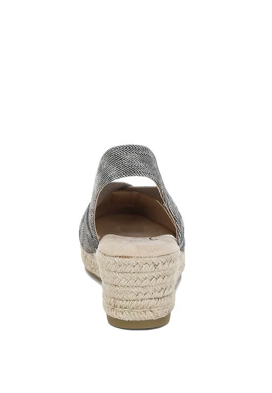 Port Side Metallic Woven Denim Espadrille Wedges