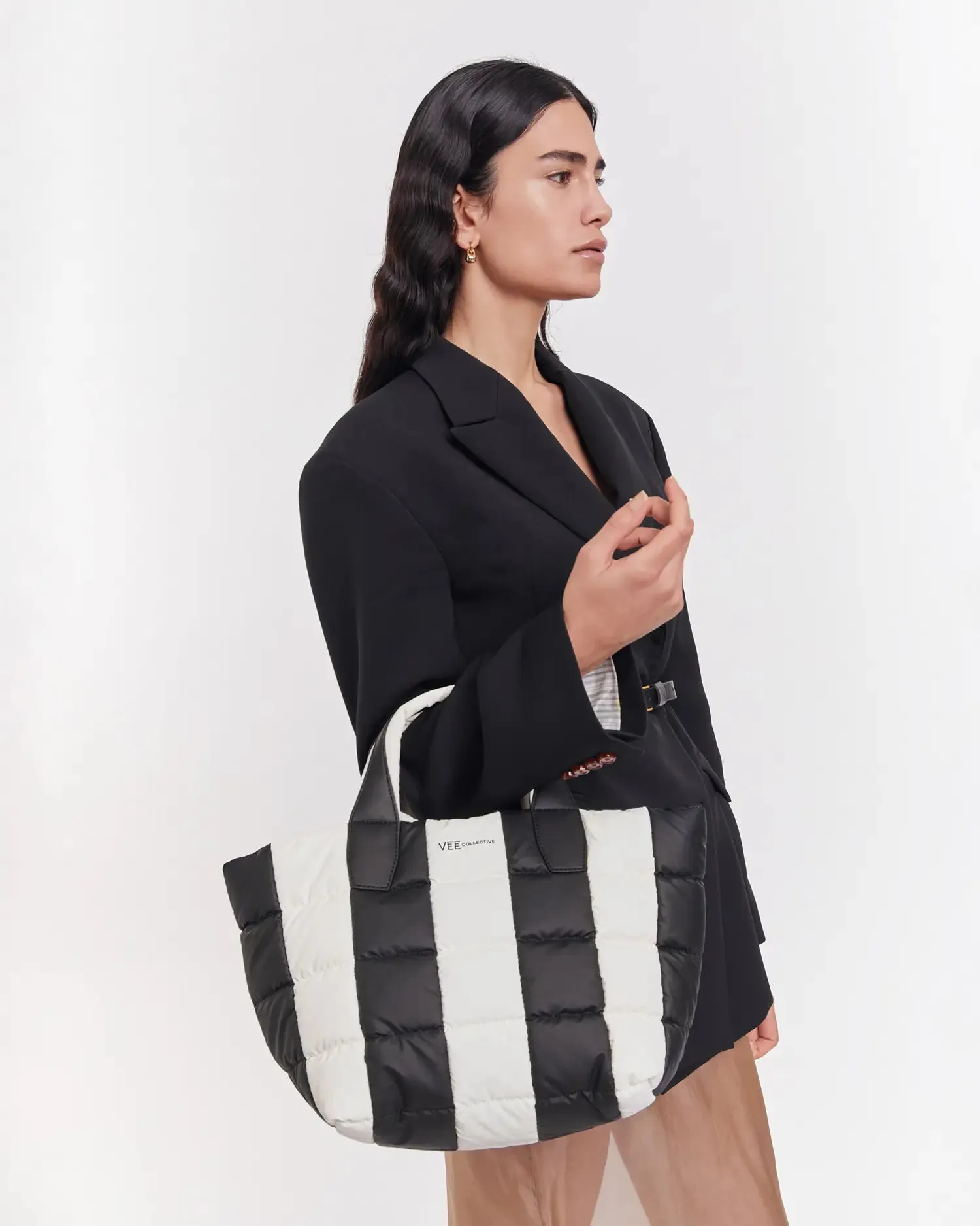 Porter Tote Small Black - Marshmallow Stripes