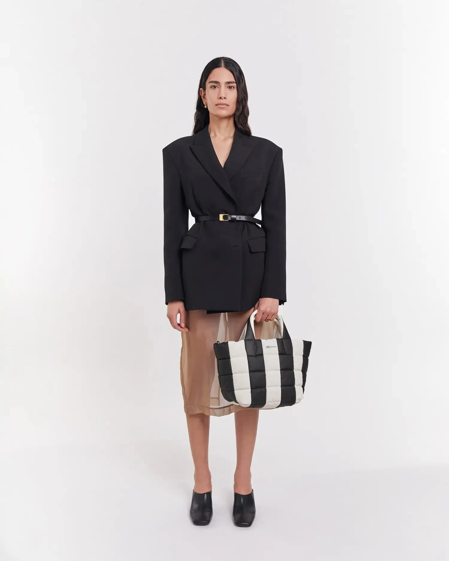 Porter Tote Small Black - Marshmallow Stripes