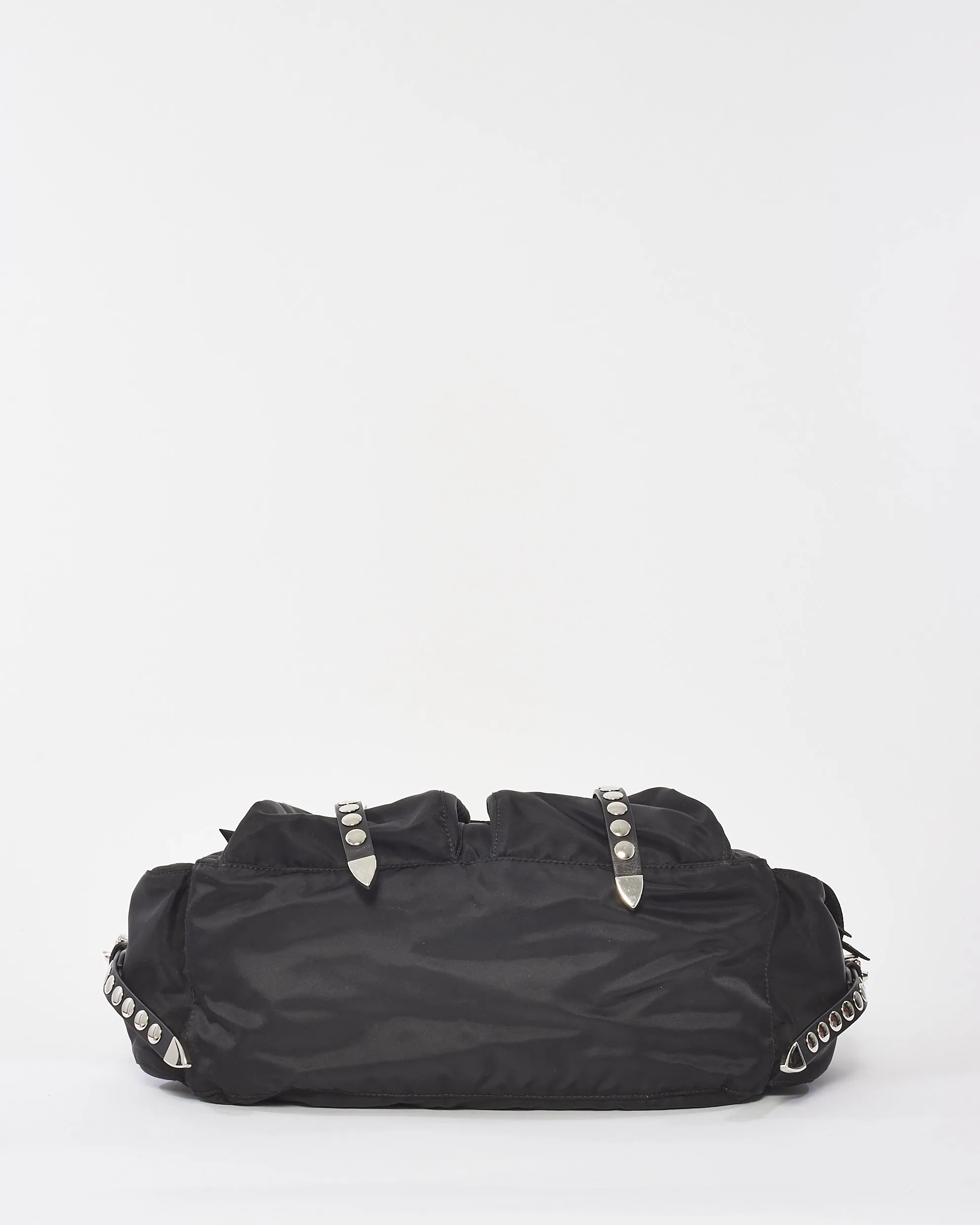 Prada Black New Vela Nylon Studded Messenger Bag