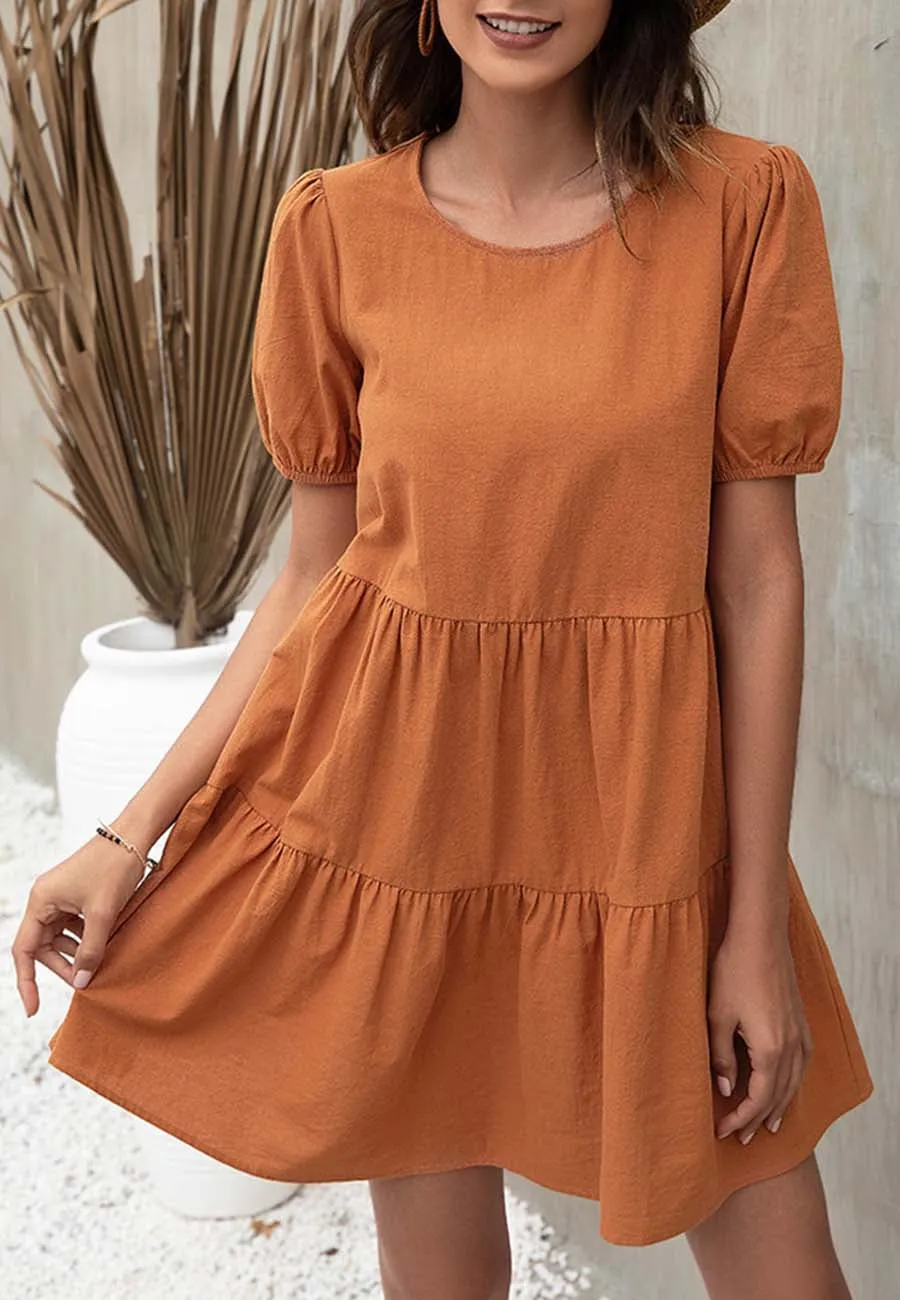 Puff Sleeve Tiered Shift Dress