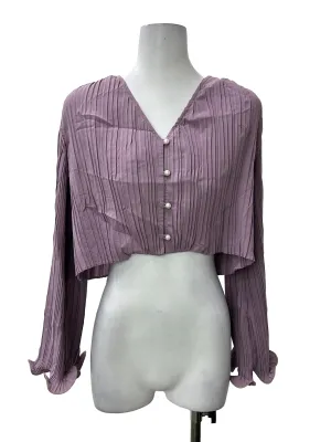 Purple Pleated Long Sleeve Top