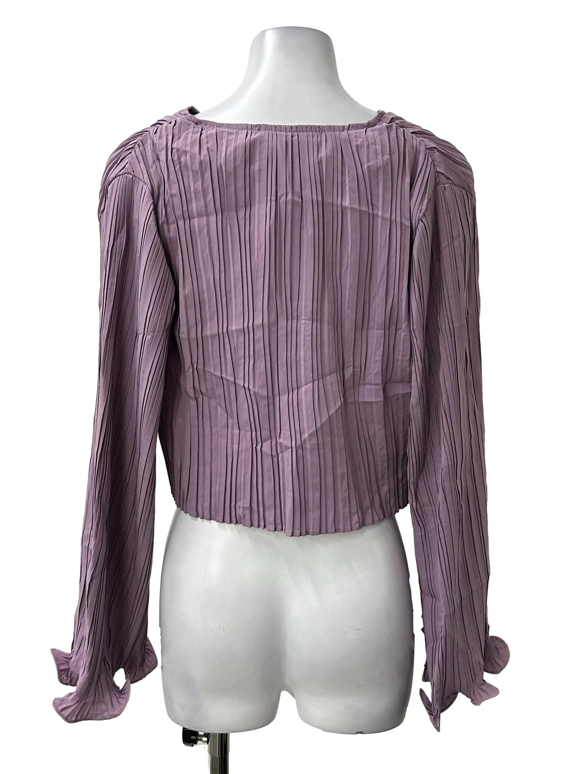 Purple Pleated Long Sleeve Top