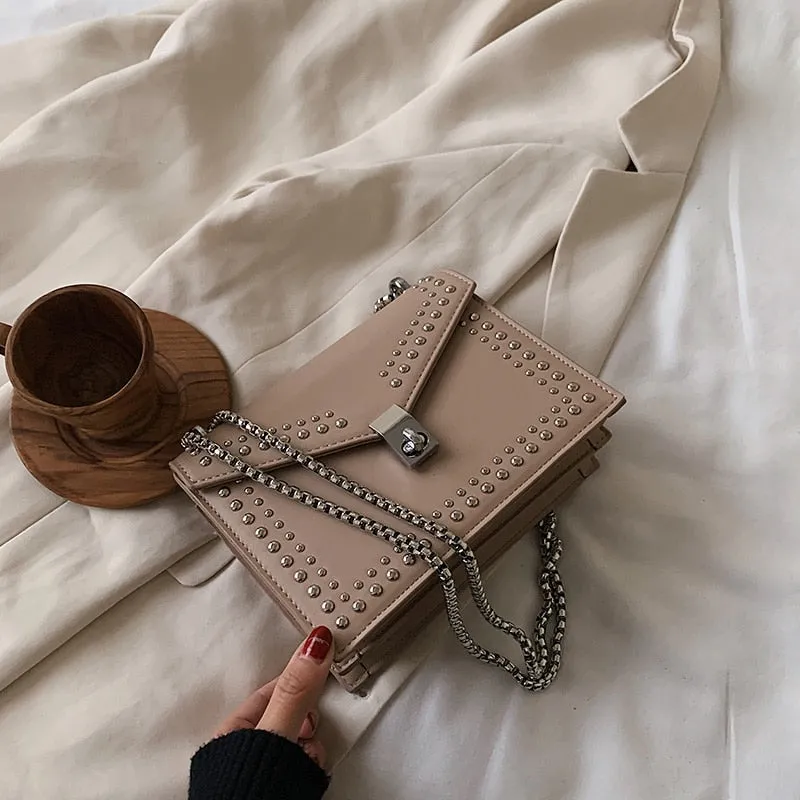 Rivet Scrub Leather High Quality  Handbag