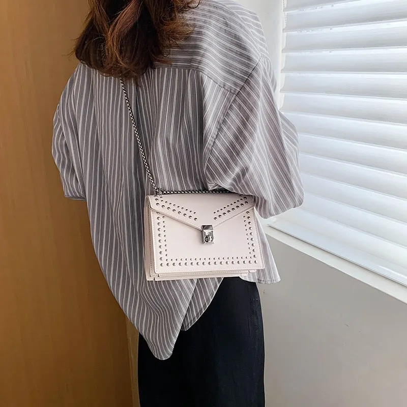 Rivet Scrub Leather High Quality  Handbag