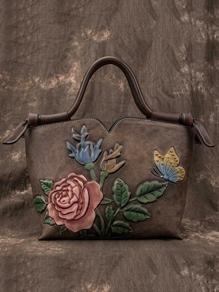 Rose & Butterfly Leather Tote