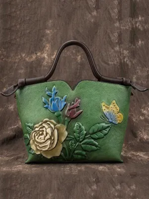 Rose & Butterfly Leather Tote