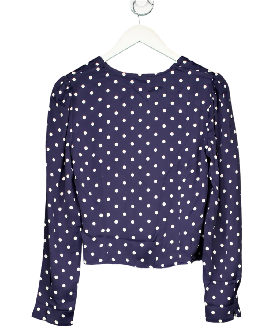 Rouje Paris Blue polka dot Tressie Long Sleeve Wrap Blouse UK 10