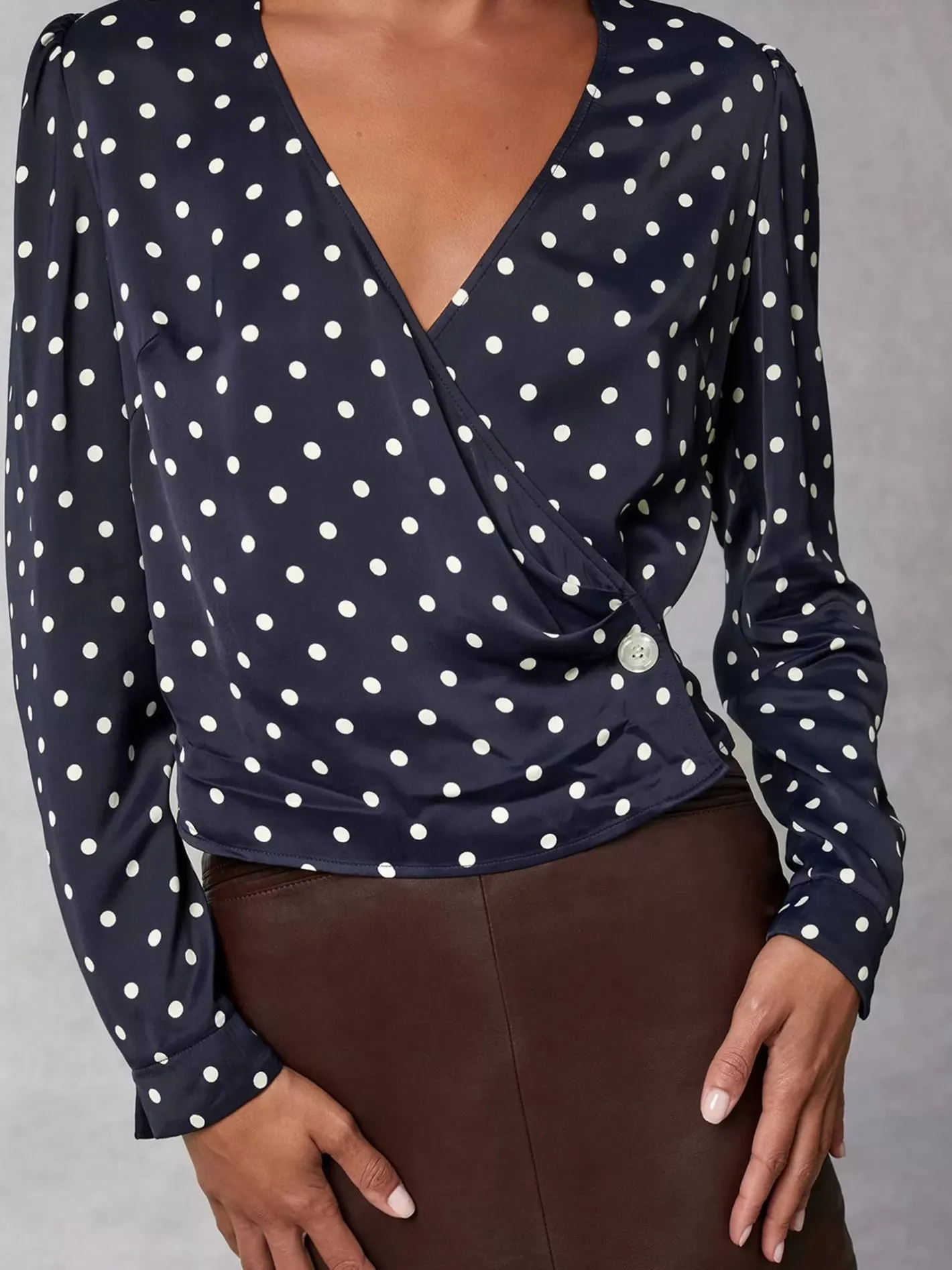 Rouje Paris Blue polka dot Tressie Long Sleeve Wrap Blouse UK 10