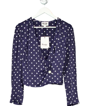 Rouje Paris Blue polka dot Tressie Long Sleeve Wrap Blouse UK 10