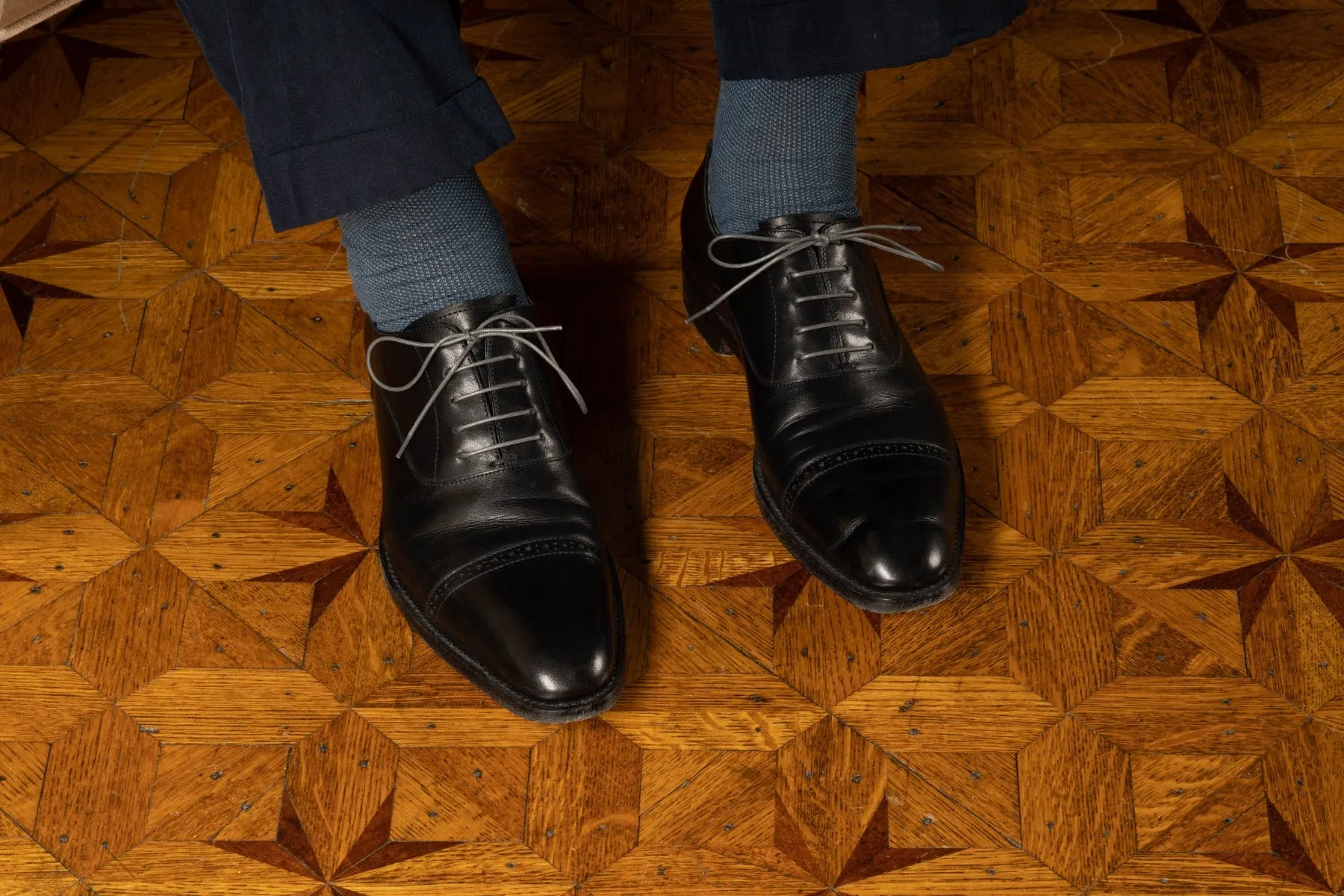 Round Charcoal Waxed Cotton Shoelaces