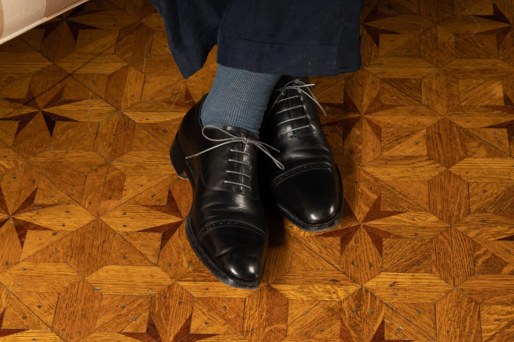 Round Charcoal Waxed Cotton Shoelaces