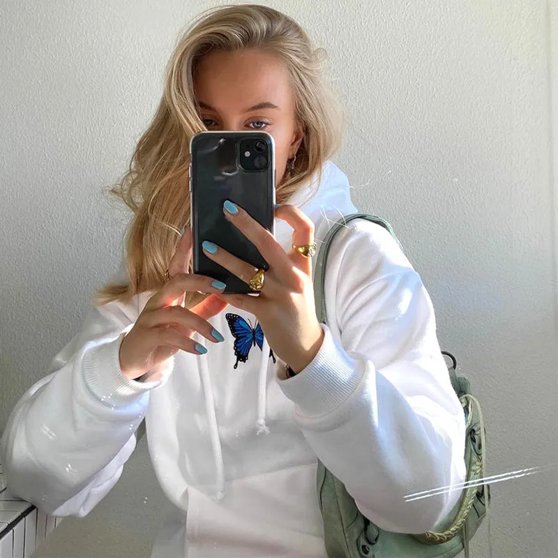 Round Neck Butterfly Embroidery Shirts Blouses Hoodies Sweatshirts