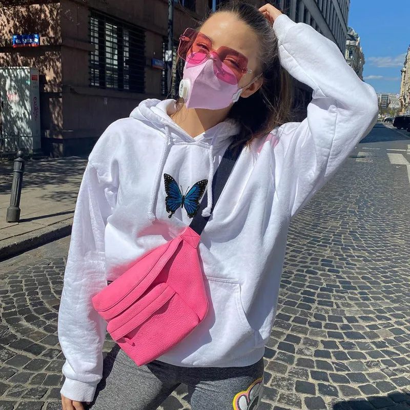 Round Neck Butterfly Embroidery Shirts Blouses Hoodies Sweatshirts
