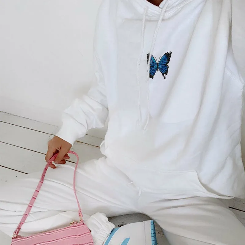 Round Neck Butterfly Embroidery Shirts Blouses Hoodies Sweatshirts