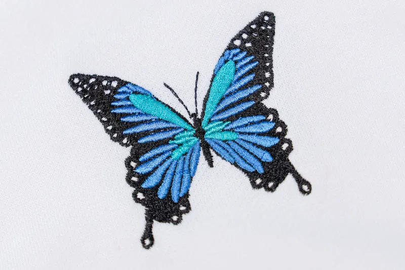 Round Neck Butterfly Embroidery Shirts Blouses Hoodies Sweatshirts
