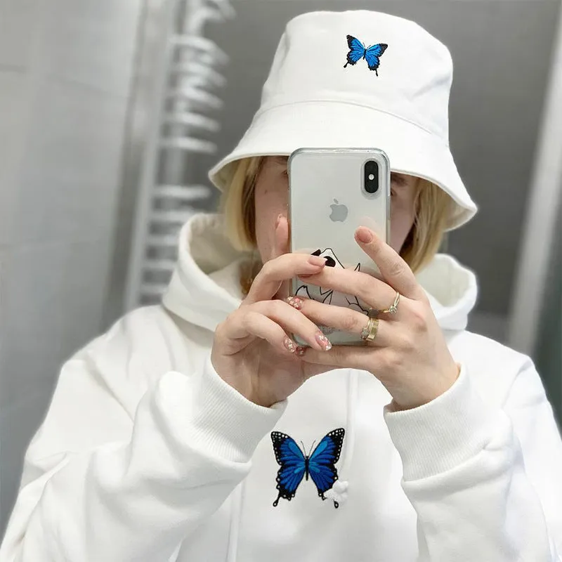 Round Neck Butterfly Embroidery Shirts Blouses Hoodies Sweatshirts