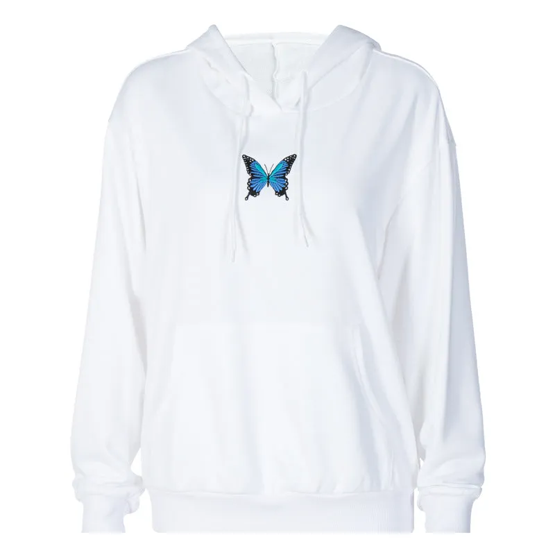 Round Neck Butterfly Embroidery Shirts Blouses Hoodies Sweatshirts